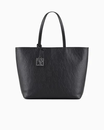 Armani Exchange Shopper With All-over Embossed Logo In Black