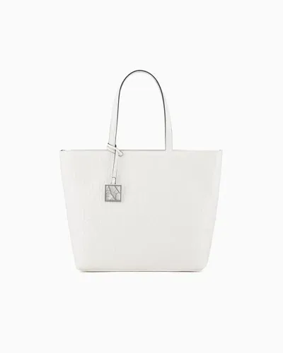 Armani Exchange Shopper With All-over Embossed Logo In White