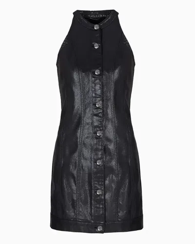 Armani Exchange Short Dress In Eco Leather With Buttons In Black