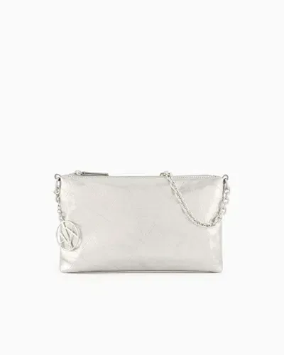 Armani Exchange Shoulder Bag With Maxi Embossed Logo In Silver