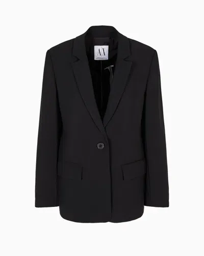 Armani Exchange Single-breasted Oversized Jacket With One Button In Black