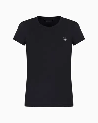 Armani Exchange Slim Fit Cotton T-shirt With Round Logo In Blue