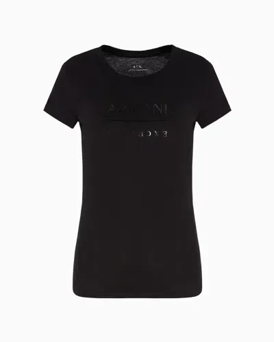 Armani Exchange Slim Fit Pima Cotton T-shirt With Vinyl Effect Logo In Black