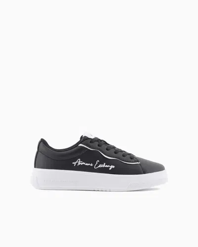 Armani Exchange Sneakers With Metal Piping And Logo In Black