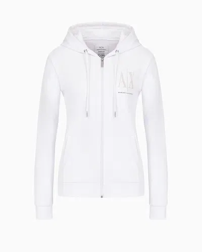 Armani Exchange Studded Logo Zip Up Hoodie In White