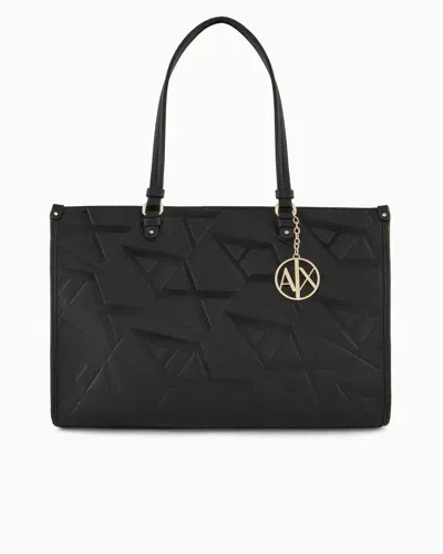 Armani Exchange Tote Bag With Allover Emossed Logo In Black