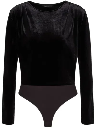 Armani Exchange Velvet Bodysuit In Black