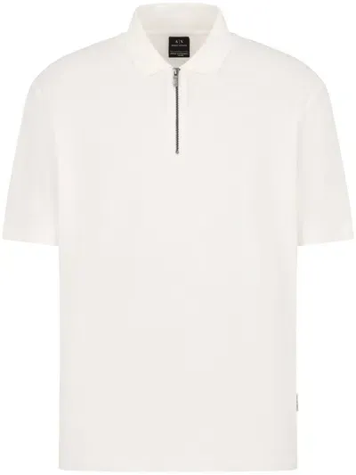 Armani Exchange Zip-down Collar Polo Shirt In White