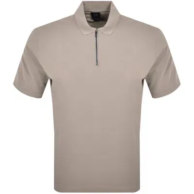 Armani Exchange Zip Polo T Shirt Brown