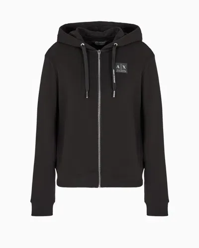 Armani Exchange Zip-up Hoodie With Logo Label In Black