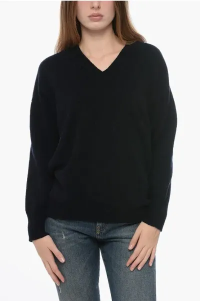 Arovescio Asymmetrical Virgin Wool And Cashmere V-neck Sweater In Black