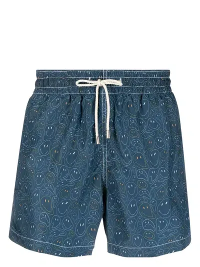 Arrels Barcelona Smiley Graphic-print Swim Shorts In Blue