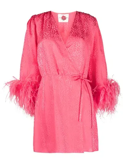 Art Dealer Feather-detailing Wrap-design Dress In Pink