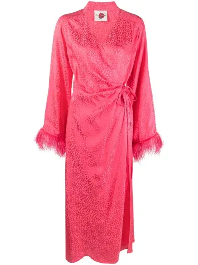 Art Dealer Feather-detailing Wrap-design Dress In Pink