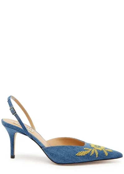 Arteana Verona 75 Embroidered Denim Slingback Pumps