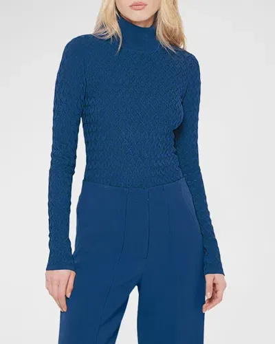 As By Df Finn Cable-knit Turtleneck Top In Navy Blue