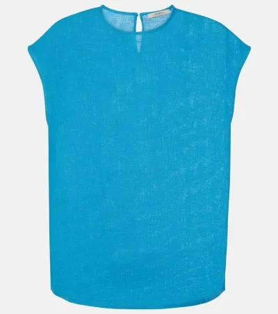 Asceno Dasha Linen Top In Blue