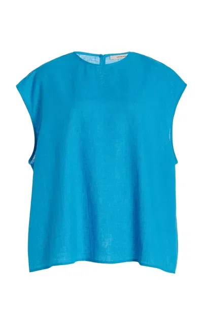 Asceno Dasha Linen Top In Blue