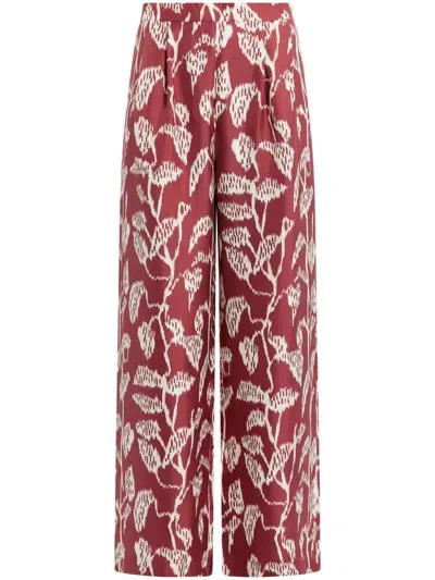 Asceno Floral-print Flared Trousers In Red