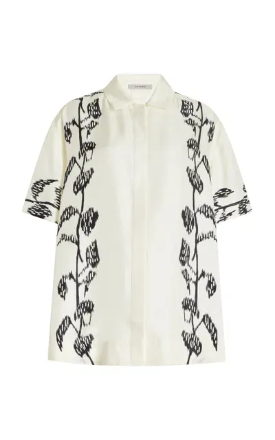 Asceno Montauk Oversized Vine-printed Silk Shirt In Black,white