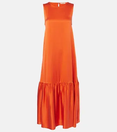 Asceno Rhea Silk Charmeuse Midi Dress In Red