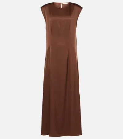 Asceno Rose Silk Satin Maxi Dress In Brown