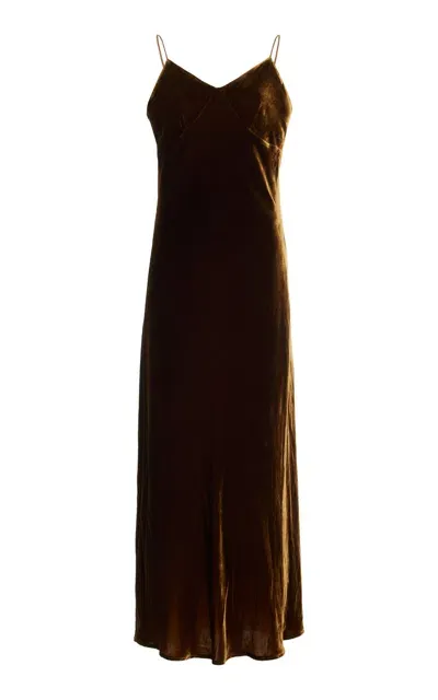 Asceno The Alberta Velvet Dress In Brown