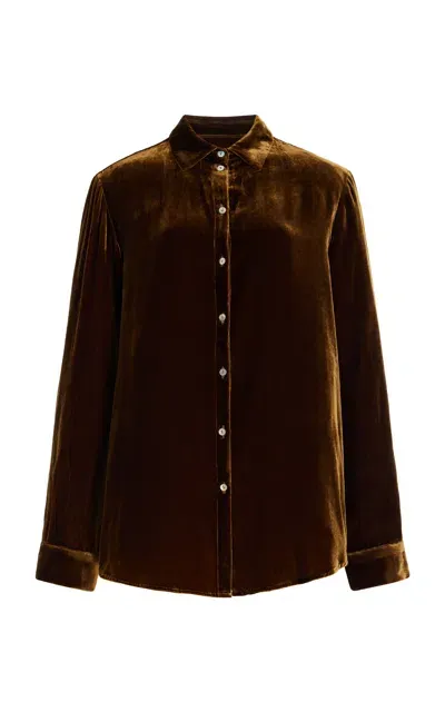 Asceno The London Velvet Pj Top In Brown