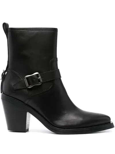 Ash Joy Texan Ankle Boots In Black Leather