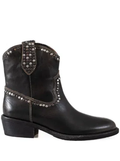 Ash Gipsy Studded Cowboy Bootie In Black