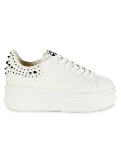 Ash Moby Stud Bicolor Leather Platform Sneakers In White