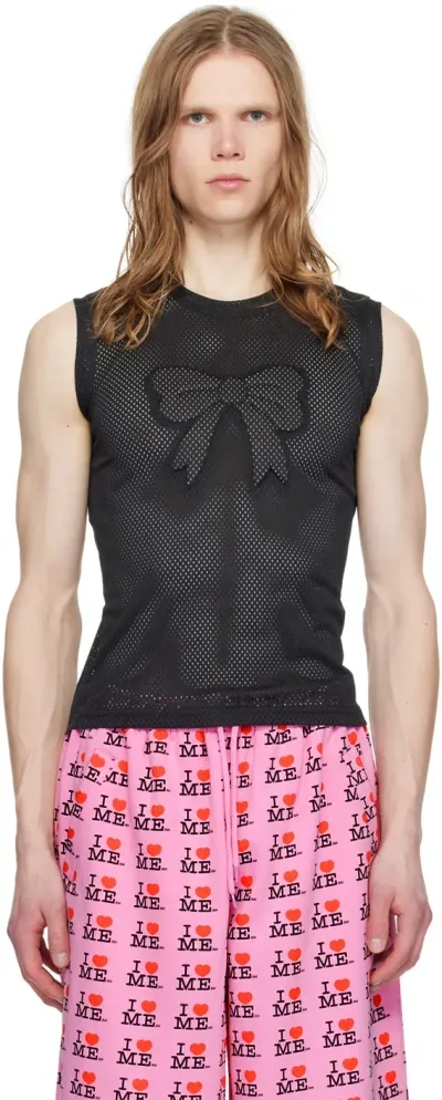 Ashley Williams Black 3d Bow Tank Top In Black Airtex