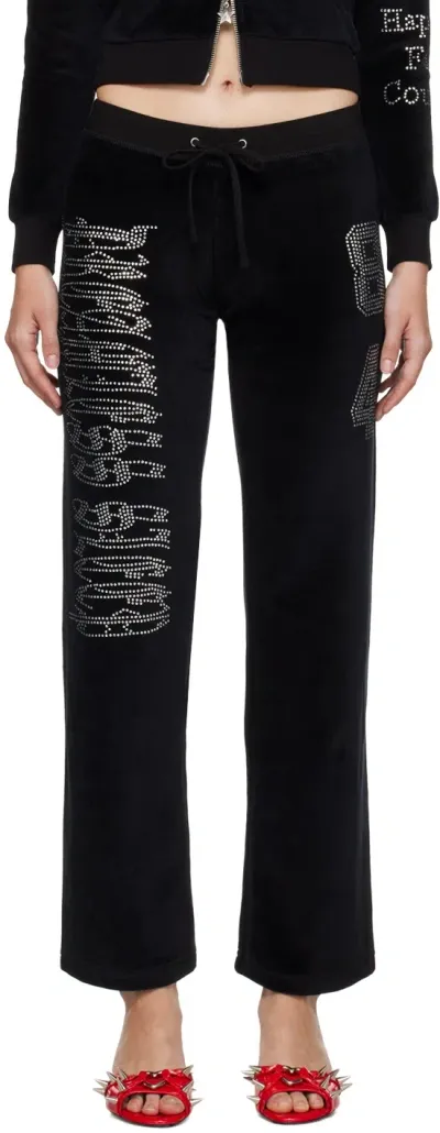 Ashley Williams Black 'la Track' Lounge Pants In Black Velour/hot