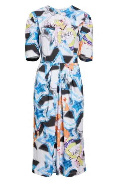 Ashley Williams Manga Day Dress In Blue Multi