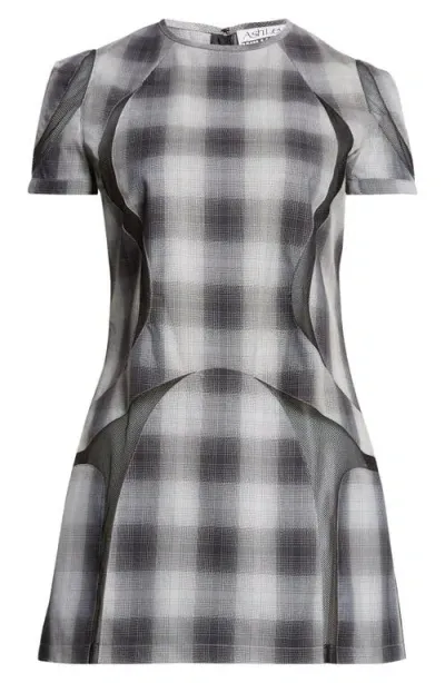 Ashley Williams Space Mesh Inset Check Minidress