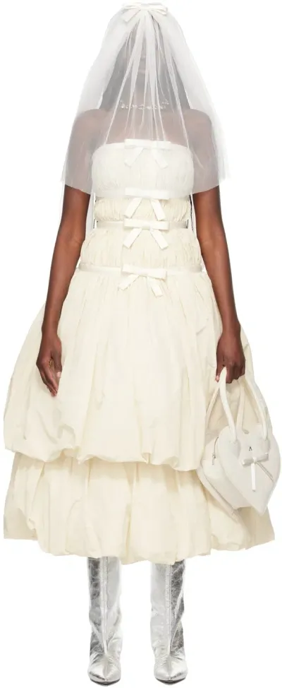 Ashley Williams Ssense Exclusive Off-white Bow Midi Dress