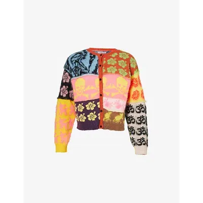 Ashley Williams Womenspatchwork Relaxed-fit Knitted Cardigan In Multi