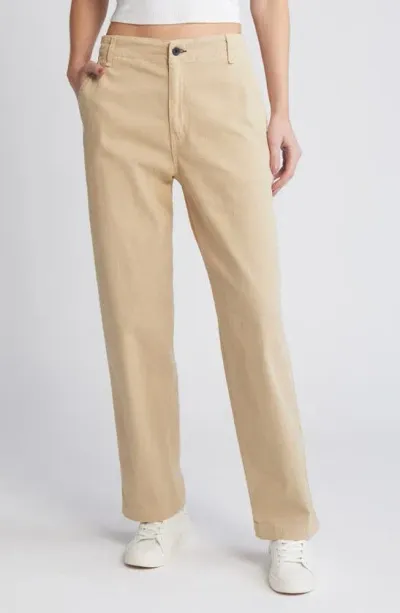 Askk Ny High Waist Relaxed Straight Leg Chinos In Khaki