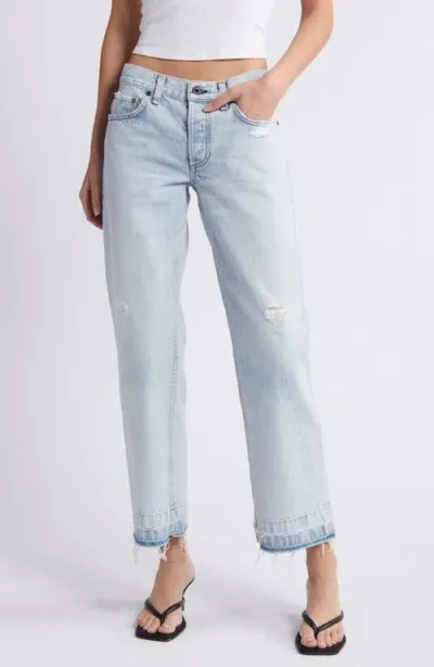 Askk Ny Low Rise Release Hem Straight Leg Jeans In Bleach Destroy