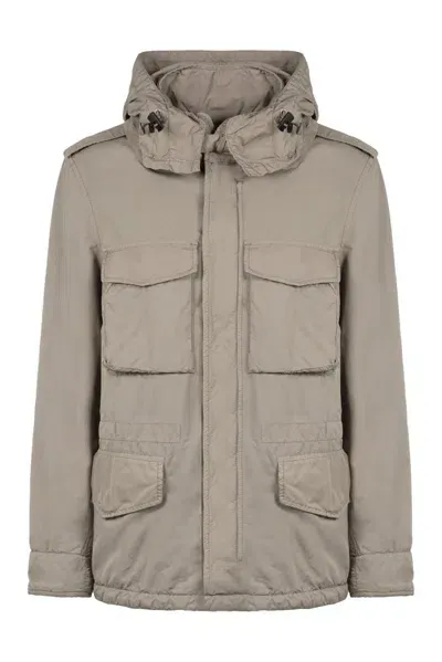 Aspesi Drawstring Hooded Jacket In Grey