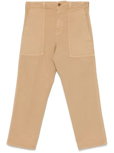 Aspesi Gabardine Cropped Trousers In Brown