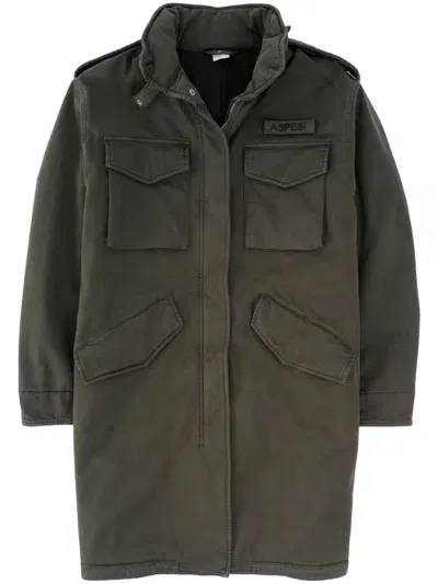 Aspesi Hooded Gabardine Coat In Green