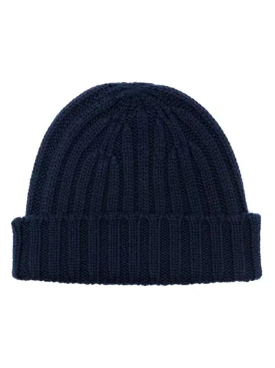 Aspesi Logo-patch Ribbed-knit Beanie In Blue