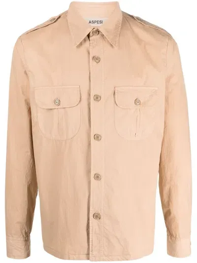 Aspesi Long-sleeve Cotton Shirt In Neutrals