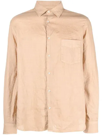 Aspesi Long-sleeve Linen Shirt In Brown