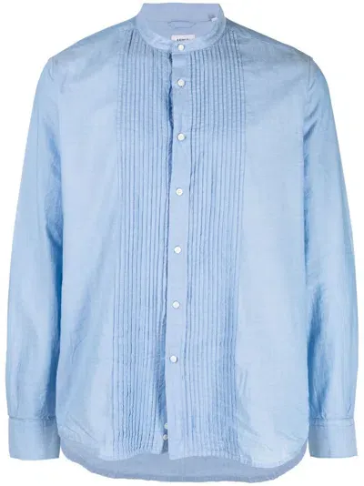 Aspesi Pintuck-detail Long-sleeved Shirt In Blau