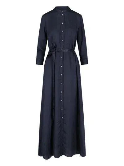 Aspesi Pleated Buttoned Midi Dress In Navy