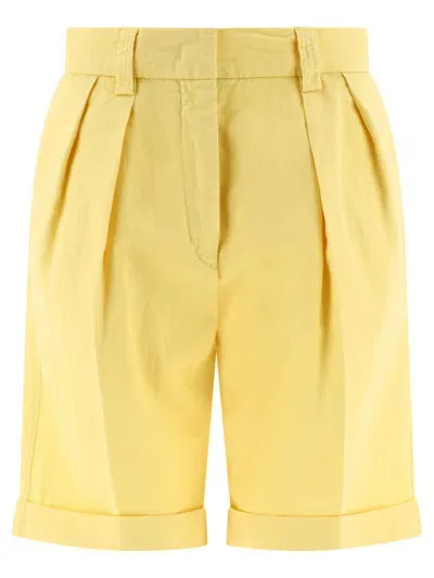 Aspesi Pleat Effect Plain Trouser Shorts In Yellow