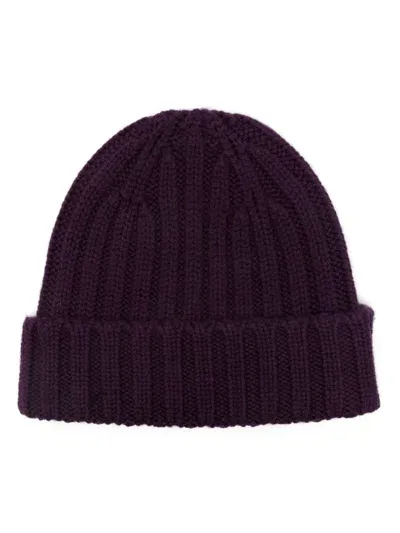 Aspesi Ribbed-knit Beanie In Purple