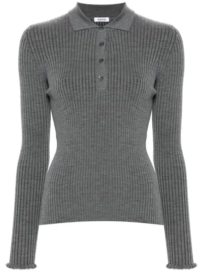 Aspesi Ribbed-knit Polo Top In Grey